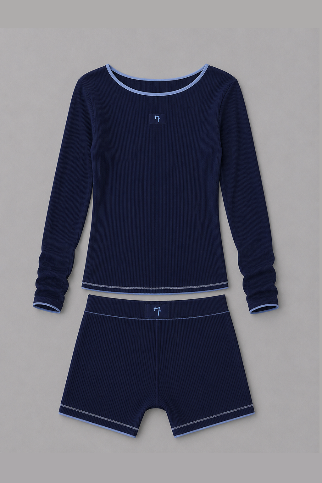 Blue Ribbed Long Set